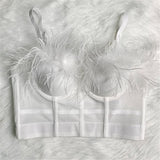 Crop Tank Top Feather Mesh Nightclub Stage Sexy Crop Top Women Camis Top With Built In Bra Push Up Bralette