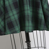 50s Style Vintage Green Plaid Pinup Swing Dresses Women Button Up Short Sleeve Belted Elegant A Line Retro Dress