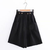 2021 Button Front School Women Wide Leg Shorts Skirts Korean Style Casual Loose Solid Elastic Waist Streetwear Flare Short Pants