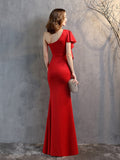 One-shoulder Elegant Long Night Party Dress Evening Vestidoes Side Slit Lotus Short Sleeve Taffeta Prom Gown