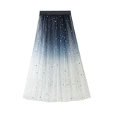 2021 Beautiful Gradient Color Long Tulle Skirts Women Korean A-line High Waist Pleated Maxi Skirt Female School Skirt Girls