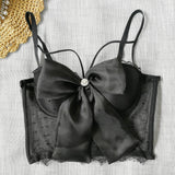 Bow See Through Lace Crop Top Summer Corset Sexy Short Women Camis In Bra Cropped Push Up Breast