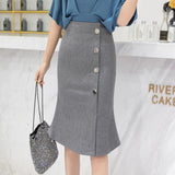 Ladies Elegant Mermaid Spring Office Style Single-breasted High Waist Knee-length Women Skirt