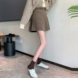 Ladies A-line Pleated Skirts Korean Style Solid Color All-match Women High Waist Casual Short Skirts