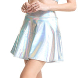 2 Pcs/Set Co-ord Shiny Silver Holographic Tube Top Metallic Wet Look A-line Mini Skirt Clubwear