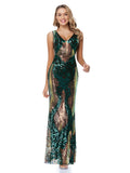 V Neck V Back Sleeveless Formal Dress Sequins Women Evening Dress Floor Length Party Prom Dress
