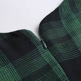 Green Plaid Elegant 1950s Style Vintage Robe V Neck High Waist Dress