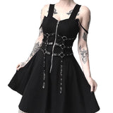 Retro Spaghetti Strap Black Mini Dress Grunge Gothic Women Harajuku E-girl Party Cyber Y2k Dress 90s Aesthetic Girls Streetwear