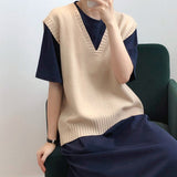 Autumn Women Casual Pullovers V-Neck Sleeveless Knit Chic Sweater Tops Vest Streetwear