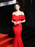 Navy Blue Formal Mermaid Elegant Evening Dress Long Leaf Edge Sling Prom Gowns Backless Robe De Soriee