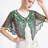 Retro Geometric Sequin Shrug Vintage 1920s Shawl Wraps Flapper Cover Up Women Mesh Scarf