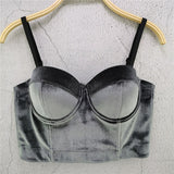 All-match Solid Velvet Winter Crop Top Sexy Corset To Wear Out Women Push Up Chest With Bra Silk Camis Tops Slim Clothes