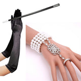 1920s Accessories Set Long Black Gloves Pearl Bracelet Cigarette Holder Flapper Costumes Fancy Dress Hen Party Accessory