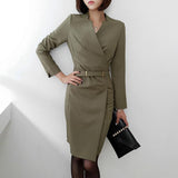 Women Autumn Elegant Full Sleeve Dress Knee-Length Fashion Office Lady Commuting Suit Vestidos