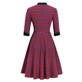 Vintage Robe Ruched V-Neck Tartan Elegant Party Midi Plaid High Waist Pin Up Retro Dress