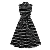 2021 Turn Down Collar Single-Breasted Polka Dot Summer Cotton Shirt Dress Women 50s Rockabilly Vintage Sleeveless Midi Dresses