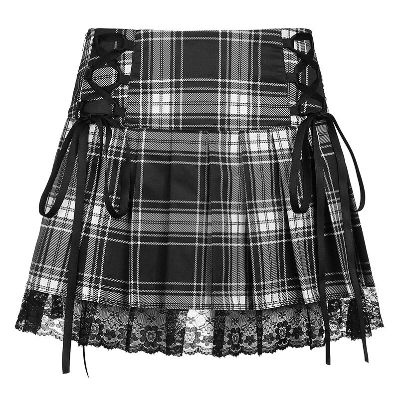 2021 Lace Up Goth Y2K Pleated Skirt Woman Punk Style Dark Academia Aesthetic Vintage 90s Streetwear Black Dance Mini Skirt