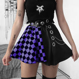 Checkered Women Gothic Skirt Patchwork Plaid Skater Red Spring Autumn Girl Hip Hop Female Punk Goth Mini Skirts Clubwear