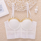 Golden Chain Sexy See Through Crop Top With Built In Bra Summer Women Harajuku Backless Camis Push Up Bralette