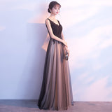 V-neck Lace Prom Gown Long Formal Evening Dresses A-line Tulle Evening Dress Elegant Sleeveless Evening Party Dress Backless