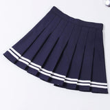 Black Half-Length Summer New Striped Ruffle High Waist A-Line Pleated Skirt With Shorts