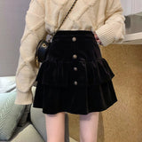 Women Black Short Skirts Fashion Korean Style Vintage Velvet All-match Ladies High Waist Mini Skirt