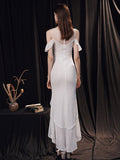 New Women Party Dress Elegant Short Fornt Long Back White Sequin Evening Dress