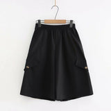 2021 Button Front School Women Wide Leg Shorts Skirts Korean Style Casual Loose Solid Elastic Waist Streetwear Flare Short Pants