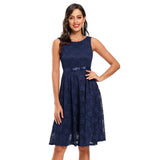 Lace Summer Sleeveless V Back Robe Pin Up Swing Short Blue Evening Party Dress