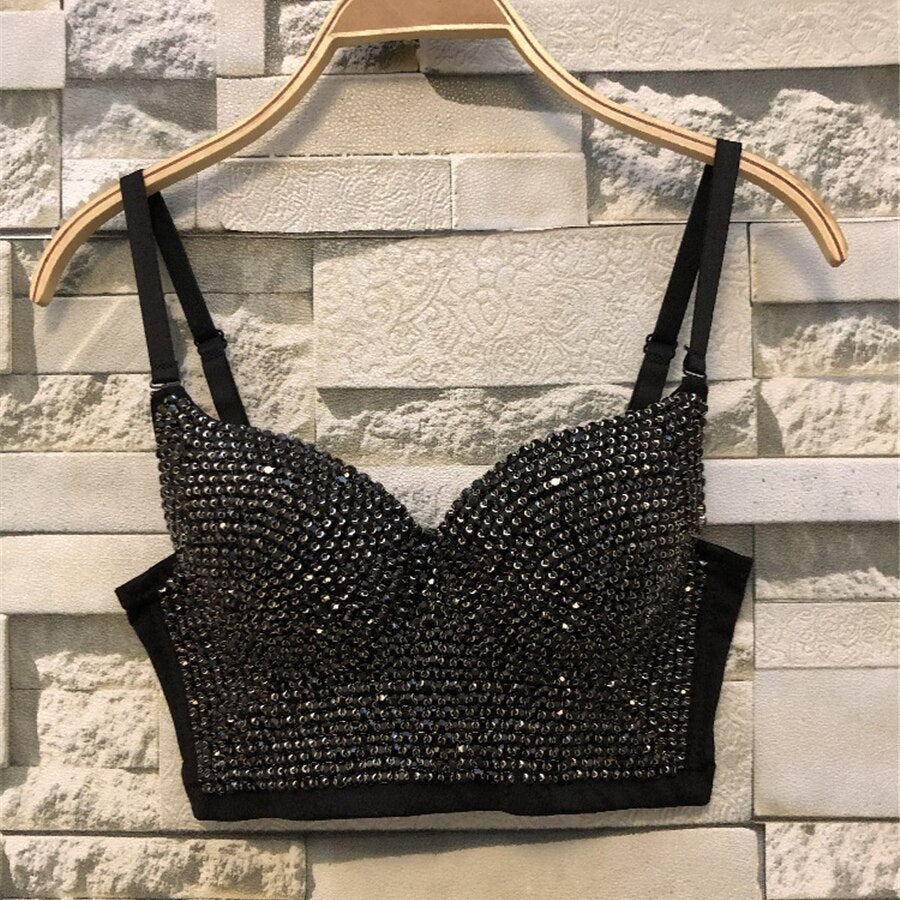 Beading Diamond Sexy NightClub Party Women Top Push Up Summer Cami Top Bralette Bra To Wear Out Corset Top