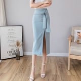 Women Summer High Waist Long Fashion Office Style Solid Color Furcal Ladies Elegant Pencil Skirt