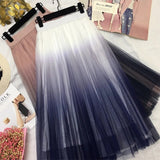 A-line Girls Daily Long Tulle Skirt Women 2021 Spring Gradient Korean Elegant High Waist A Line Long School Midi Skirt Female