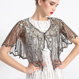 Retro Geometric Sequin Shrug Vintage 1920s Shawl Wraps Flapper Cover Up Women Mesh Scarf