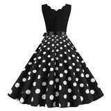 Two Tone Scallop Trim V Neck Polka Dot Belted A Line Women Summer Sleeveless Plus Size Skater Dress