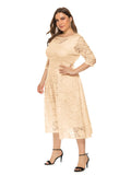 Plus Size Lace Evening Dress A-line Tea-length Dress with Pockets for Party vestidos de fiesta de noche Half Sleeve Family Party
