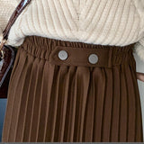 Ladies Elegant A-line Pleated Skirts Korean Style Vintage Woolen Women High Waist Long Skirt