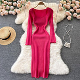 Strapless Ribbed Knitted Bodycon Dress Women Winter Long Sleeve Midi Sweater Dress Clothes