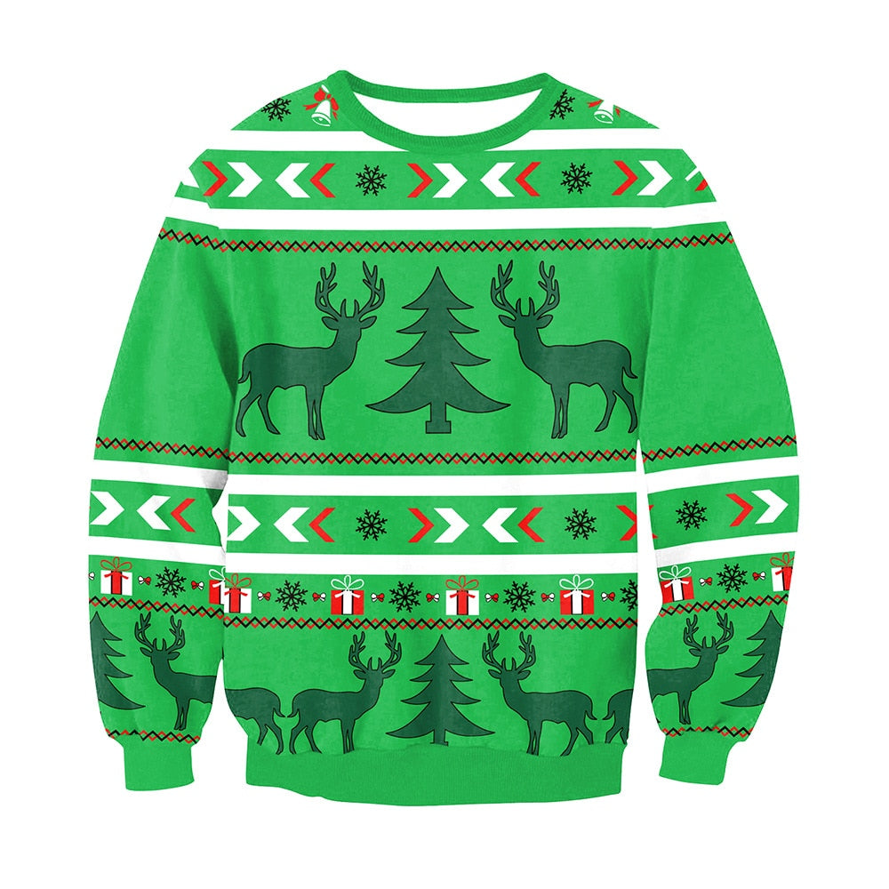 Fashion Ugly Christmas Sweater 3D Printing Casual Long Sleeve O-Neck Couple Pullover