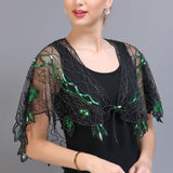 1920s Shawl Wraps See-through Mesh Sequin Beaded Evening Cape Bridal Sheer Bolero Flapper Party Cover Up