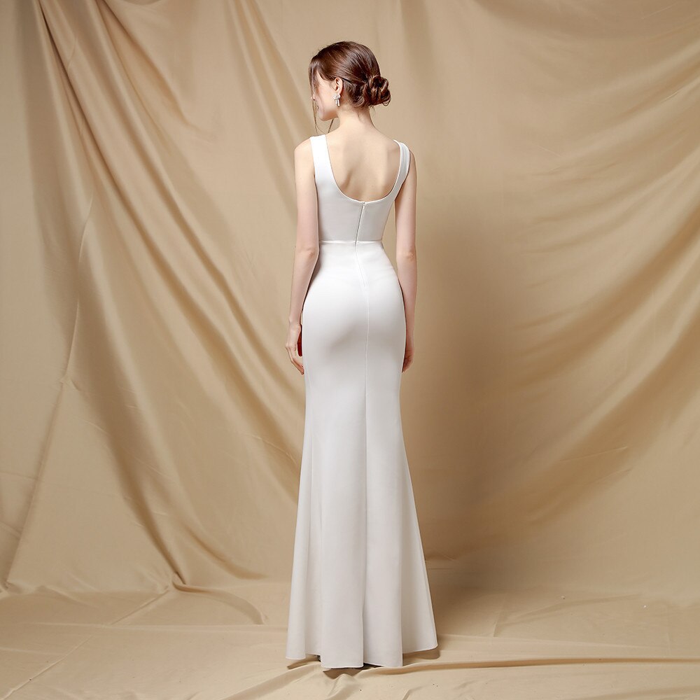 Women Rhinestone Formal White Dress Wedding Party Maxi Dresstranslucent V Neck Slit Evening Long Prom Dress