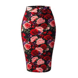 Print Summer Women Floral High Waist Pencil Vintage Sexy Party Wear Midi Skirt