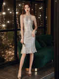 Elegant Off Shoulder Beaded Sequin Evening Dress Women Sliver Party Bodycon Maxi Dress