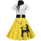 Vintage Poodle Dresses with Scarf Women Clothing 50s 60s Pinup Vestidos Summer Puppy Retro Casual Party Robe Rockabilly Dresses