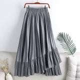 Mid Calf Asymmetrical Skirt Women Elastic High Waist A Line Casual Pleated Skirt