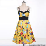 Multicolor Print Spaghetti Strap High Waist Pleated Pin Up Dress