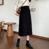 Women High Waist Long Korean Style Solid Color All-match Straight Ladies Elegant Casual Skirt