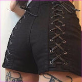 Black Women High Waist Lace-up Denim Shorts Gothic Hip Hop Femmen Back Ripped Summer 2020 Women Streetwear Solid Female Outfit