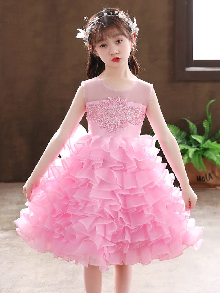 Pink Ruffles Pretty Flower Girl Dress Baby Girl Ball Gown Kids Formal Wear Wedding Party Dress