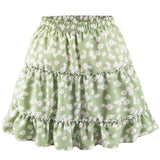 Short Summer Casual Elastic Waist Frills Elegant Sexy Printed Beach Mini A Line Skirt