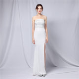 New Hot Drilling Off Shoulder Dress Sexy Strapless Slit Evening Women Party Maxi Dress